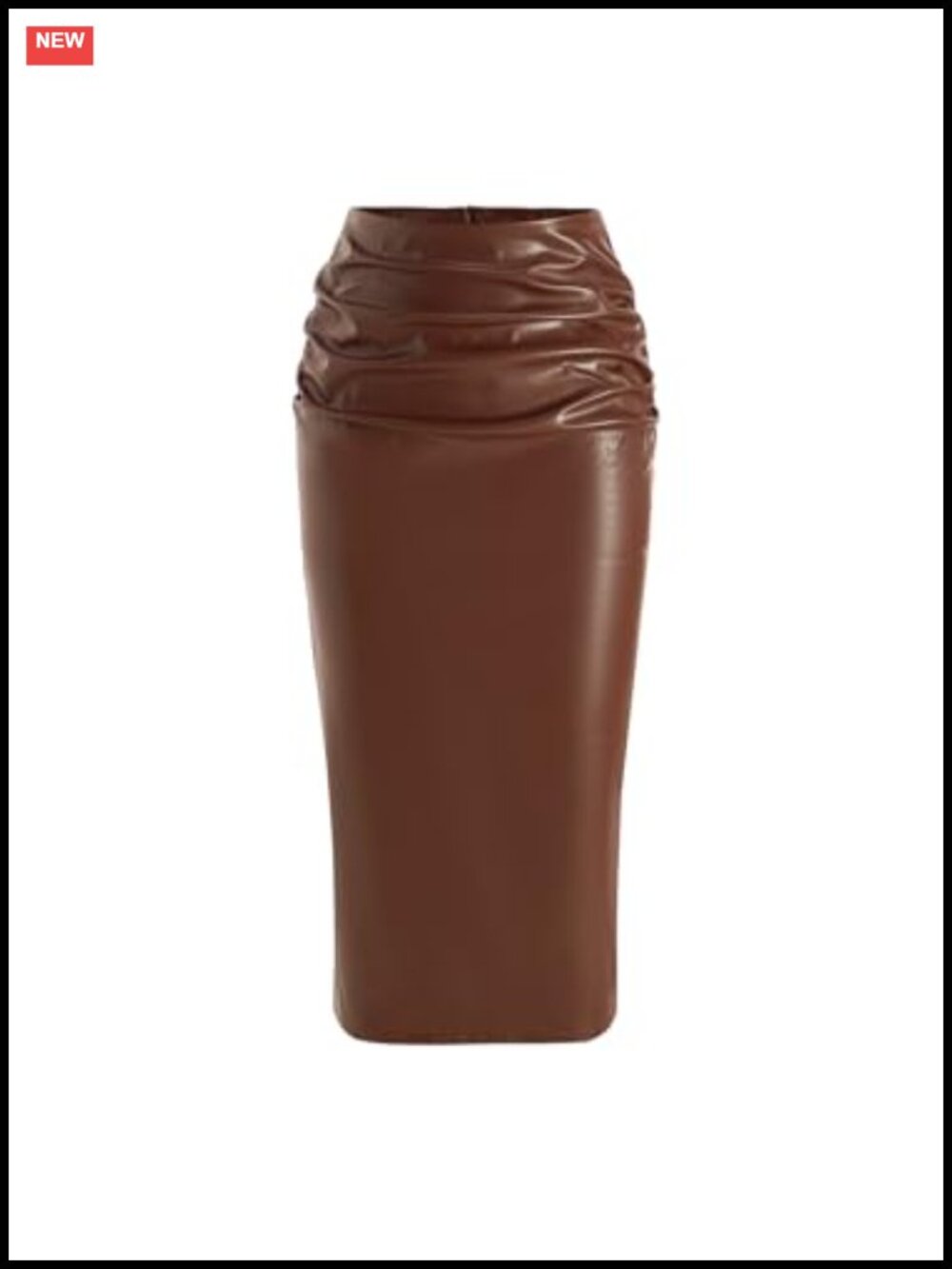 Faux Leather Ruched Bodycon High Waisted Pencil Midi Skirt